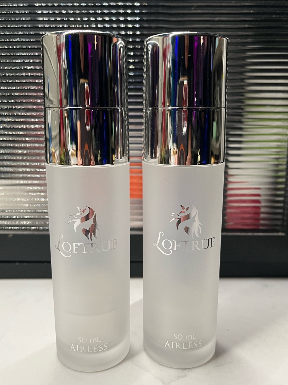 LOFTRUE Frosted White Airless Serum Bottle with Silver Cap (Set of 2)